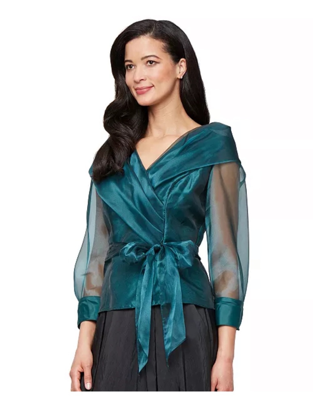 Alex Evenings Emerald green Tie-Front Tulle Top Small NWT